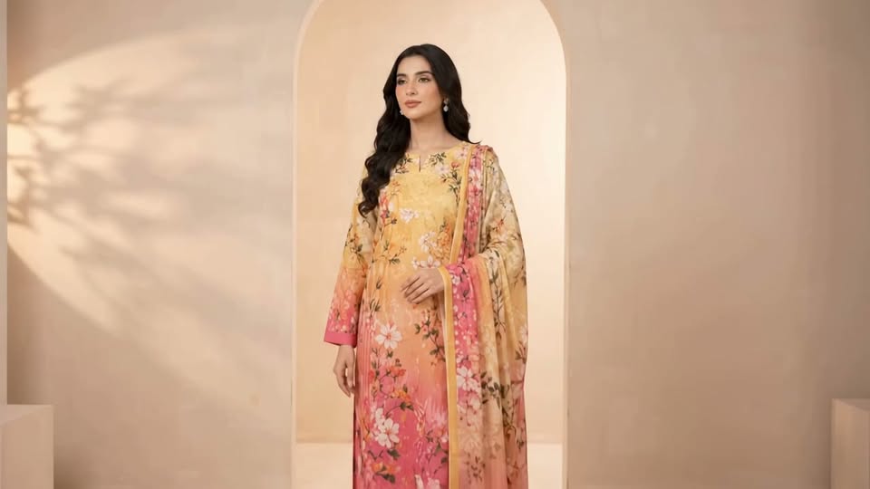 Yellow and pink floral suit from Minal Clothing Collection